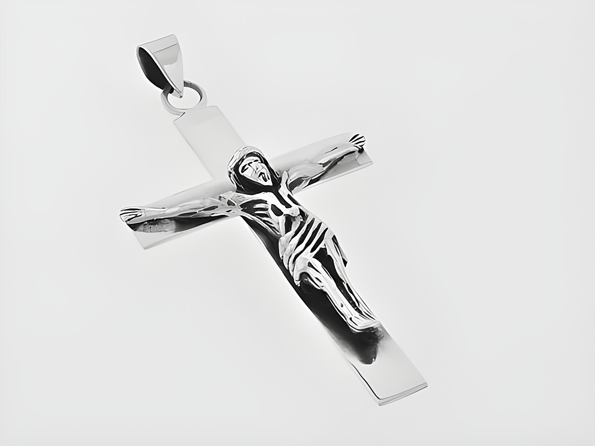 Jesus Kreuz 925 Sterling Silber Anhänger mit plastischer Jesusfigur, Hersteller Juwelier Harnisch, elegant und detailreich gestaltet. Ideal für modernen Schmuckliebhaber.