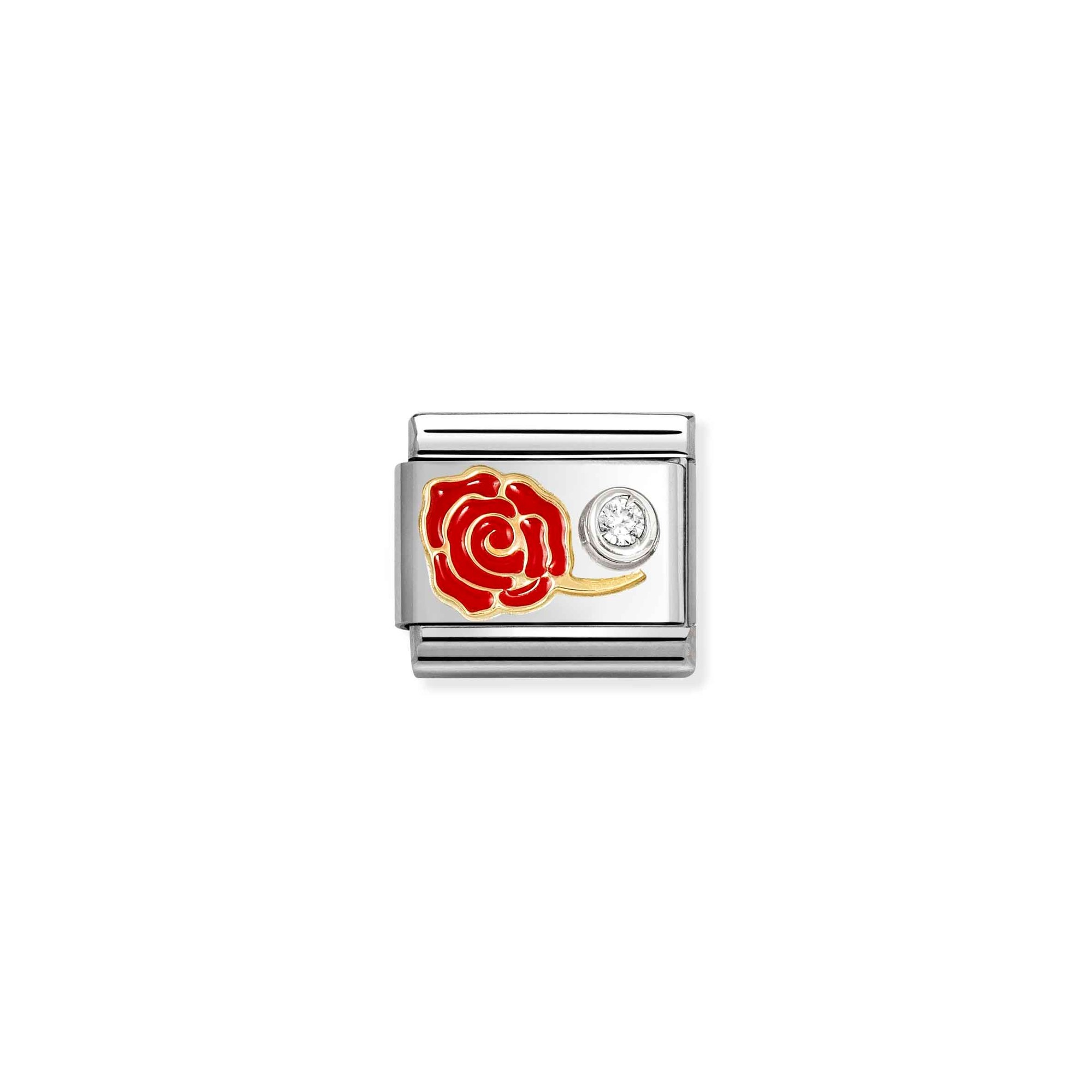 Nomination CLASSIC Element - 585 Gelbgold - Emaille & Zirkonia in Sterling Silber - Fassung rote Rose - weißer Zirkonia – Ansicht 2