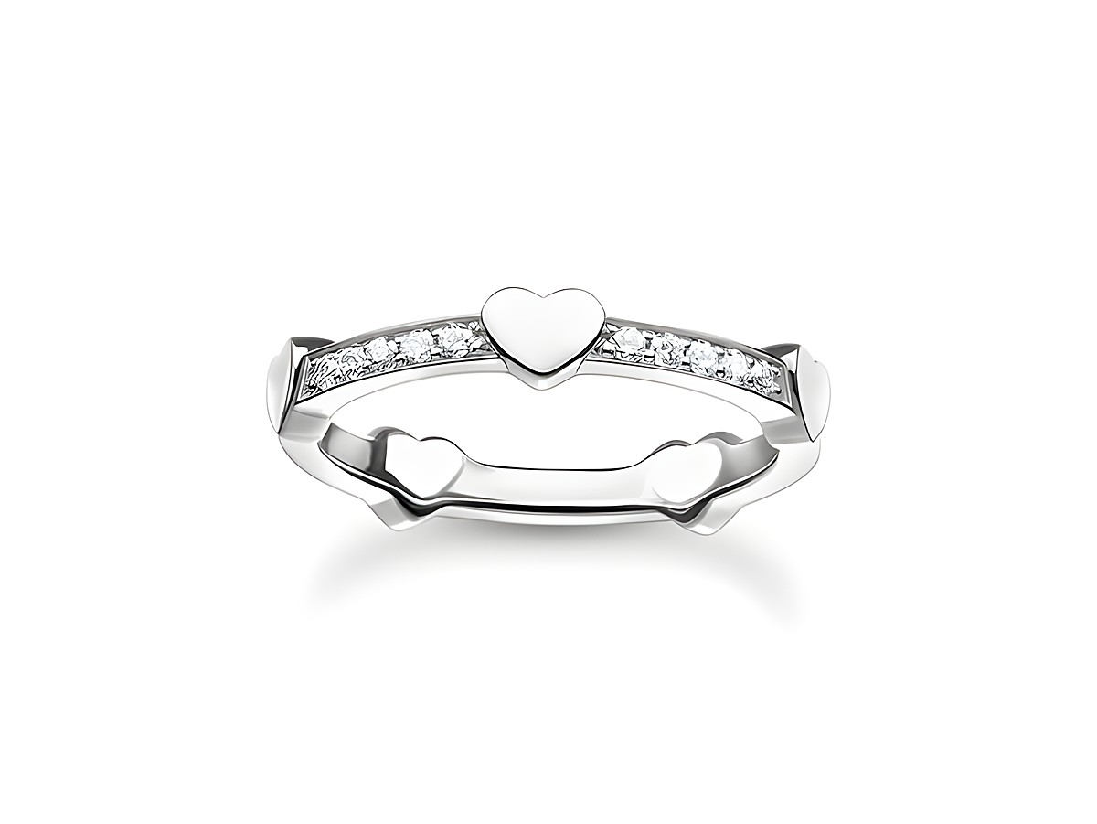 Thomas Sabo Ring TR2391-051-14-56 aus Sterling Silber mit Herzen und Zirkonia in Größe 56, elegant und romantisch gestaltet, ideal als Geschenk oder für besondere Anlässe.