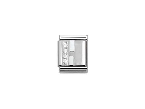 Sterling Silber Nomination Big Buchstabe H mit Zirkonia Steinen. Elegantes Design für Armbänder, ideal für individuelle Gestaltung und personalisierte Geschenke. Hochwertige Verarbeitung, glänzende Oberfläche.