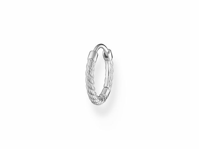 Ohrschmuck von Thomas Sabo in Sterling Silber, kreisförmiges Design mit geflochtenem Detail und praktischem Verschluss, elegant und modern für jeden Anlass.