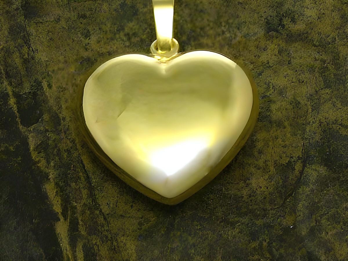 Herzanänger aus Gold mit plastischer Form, Größe 21 mm, glänzender Oberfläche, hergestellt von Juwelier Harnisch. Ideal als Schmuckstück oder Geschenk.