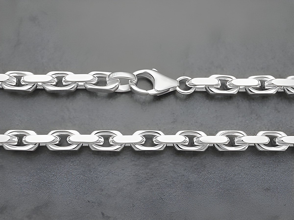 Silberkette aus Sterling Silber mit Ankerdesign, diamantiert, Länge 50 cm, Gliedergröße 5,7 x 5,7 mm, Gewicht 63g, Hersteller Juwelier Harnisch, Anker stark.