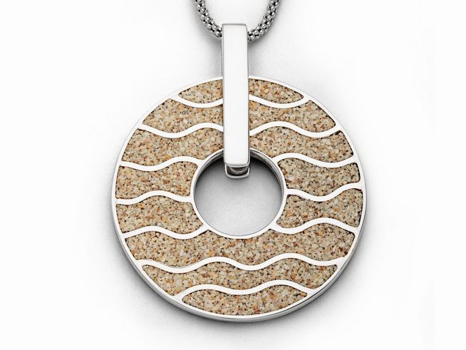 Sterling Silber Anhänger in Wellenform mit Strandsandfüllung, von DUR, P3284, perfekt für lässige oder elegante Stylings.