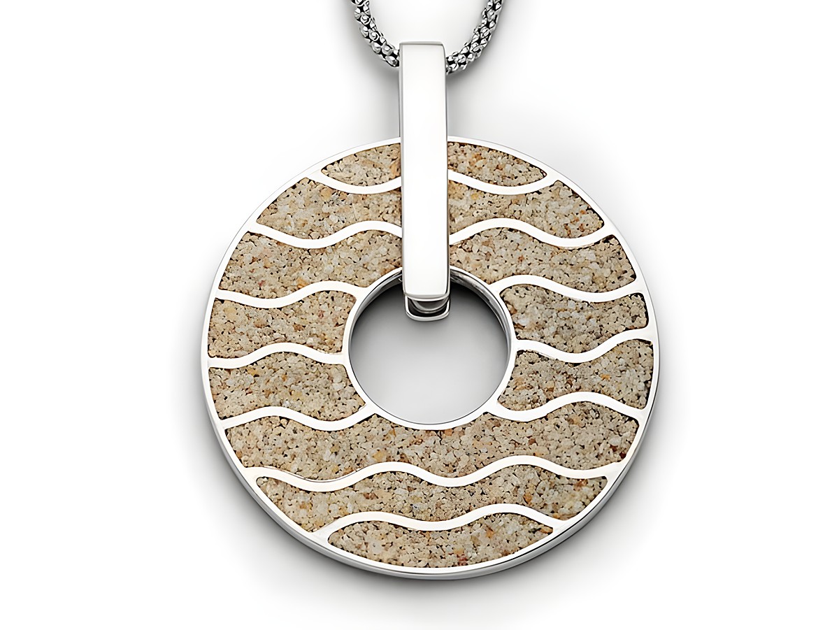 Sterling Silber Anhänger in Wellenform mit Strandsandfüllung, von DUR, P3284, perfekt für lässige oder elegante Stylings.