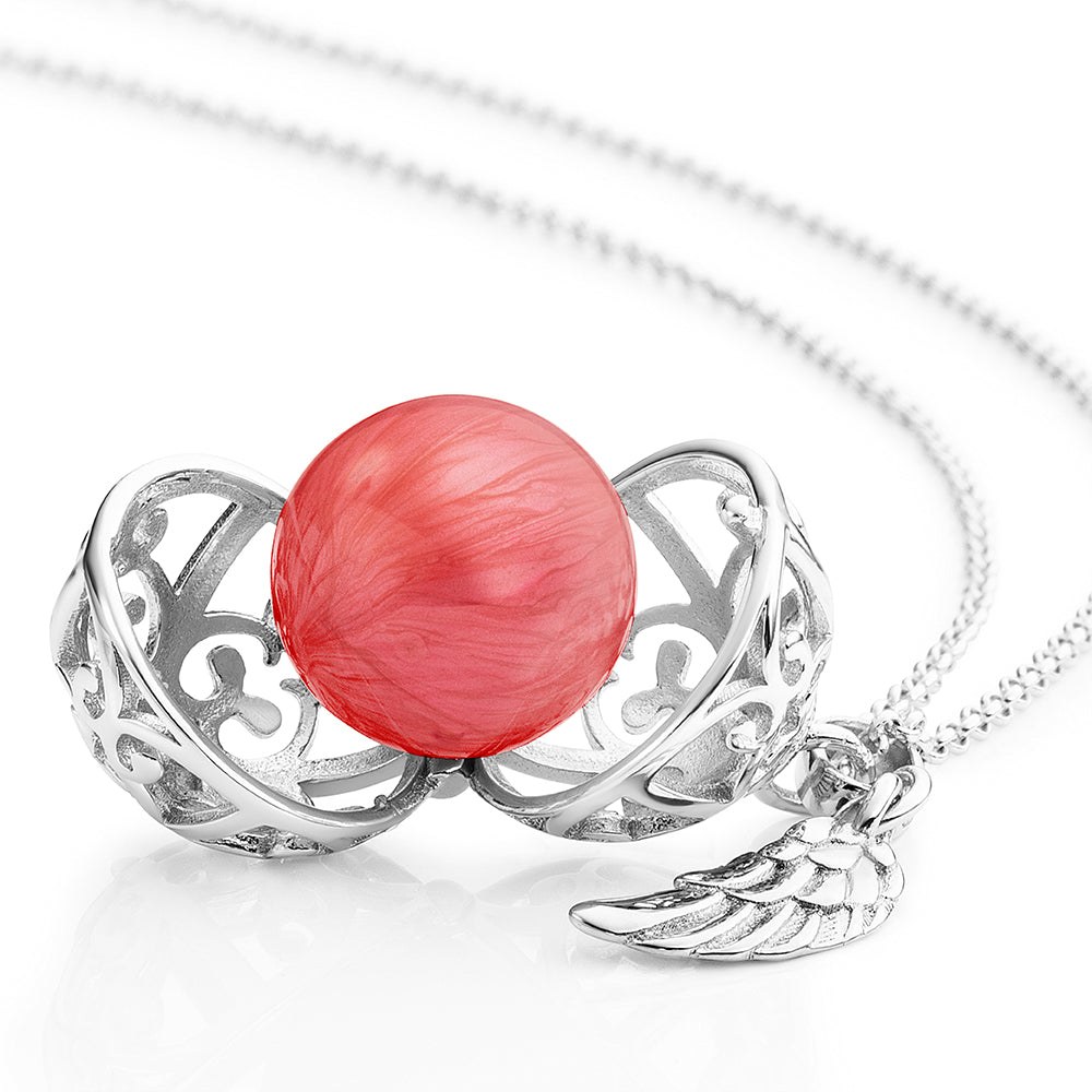 Engelsrufer 45 cm Kette mit Flügel & Klangkugel Anhänger - Silber rhodiniert Perlmutt - Rot Gr. XS – Ansicht 3