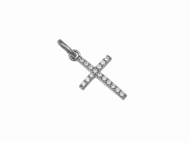 Anhängerkreuz bezaubernd aus rhodiniertem Sterling Silber mit Zirkonia-Steinen, Hersteller Juwelier Harnisch, elegant und zeitlos, ideal als Schmuckstück oder Geschenk.