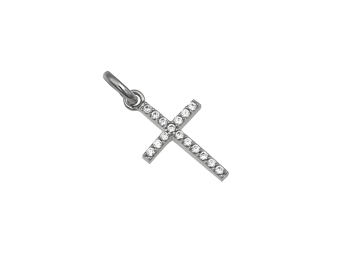 Anhängerkreuz bezaubernd aus rhodiniertem Sterling Silber mit Zirkonia-Steinen, Hersteller Juwelier Harnisch, elegant und zeitlos, ideal als Schmuckstück oder Geschenk.