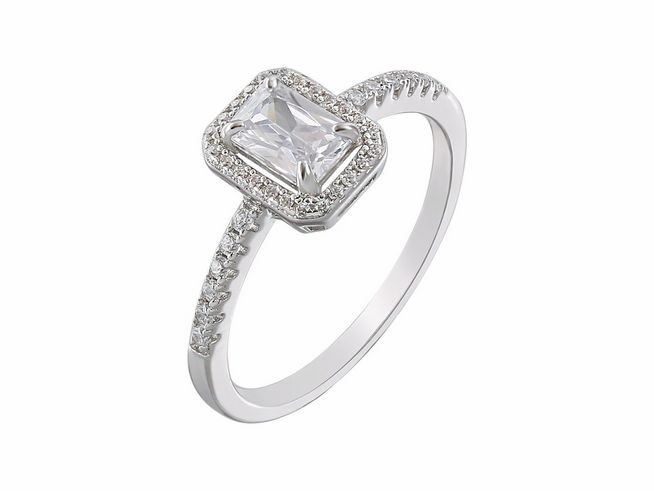 Xenox Sterling Silber Ring XS7069/54 mit einem eleganten rechteckigen Schmuckstein, umgeben von funkelnden Zirkonia, im feinen, glänzenden Design, Größe 54.