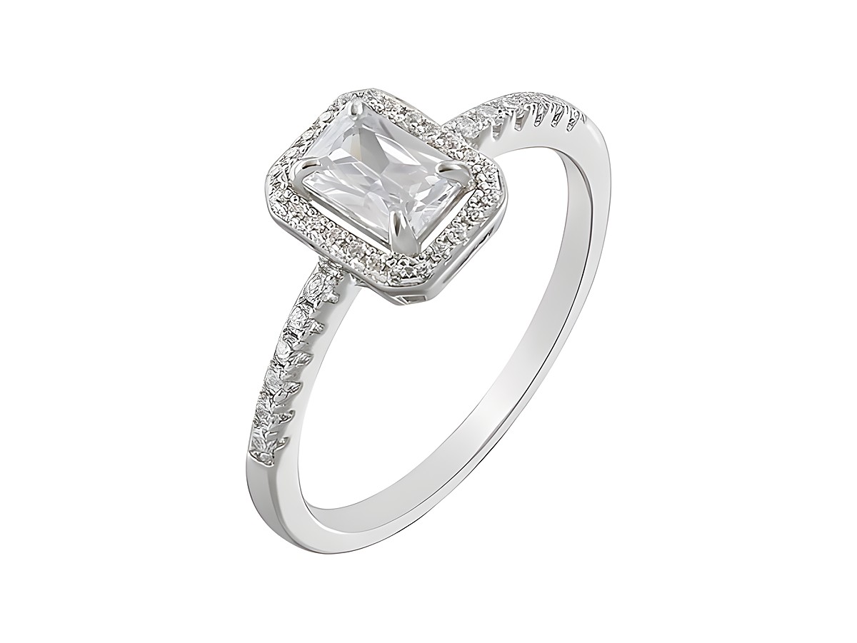 Xenox Sterling Silber Ring XS7069/54 mit einem eleganten rechteckigen Schmuckstein, umgeben von funkelnden Zirkonia, im feinen, glänzenden Design, Größe 54.