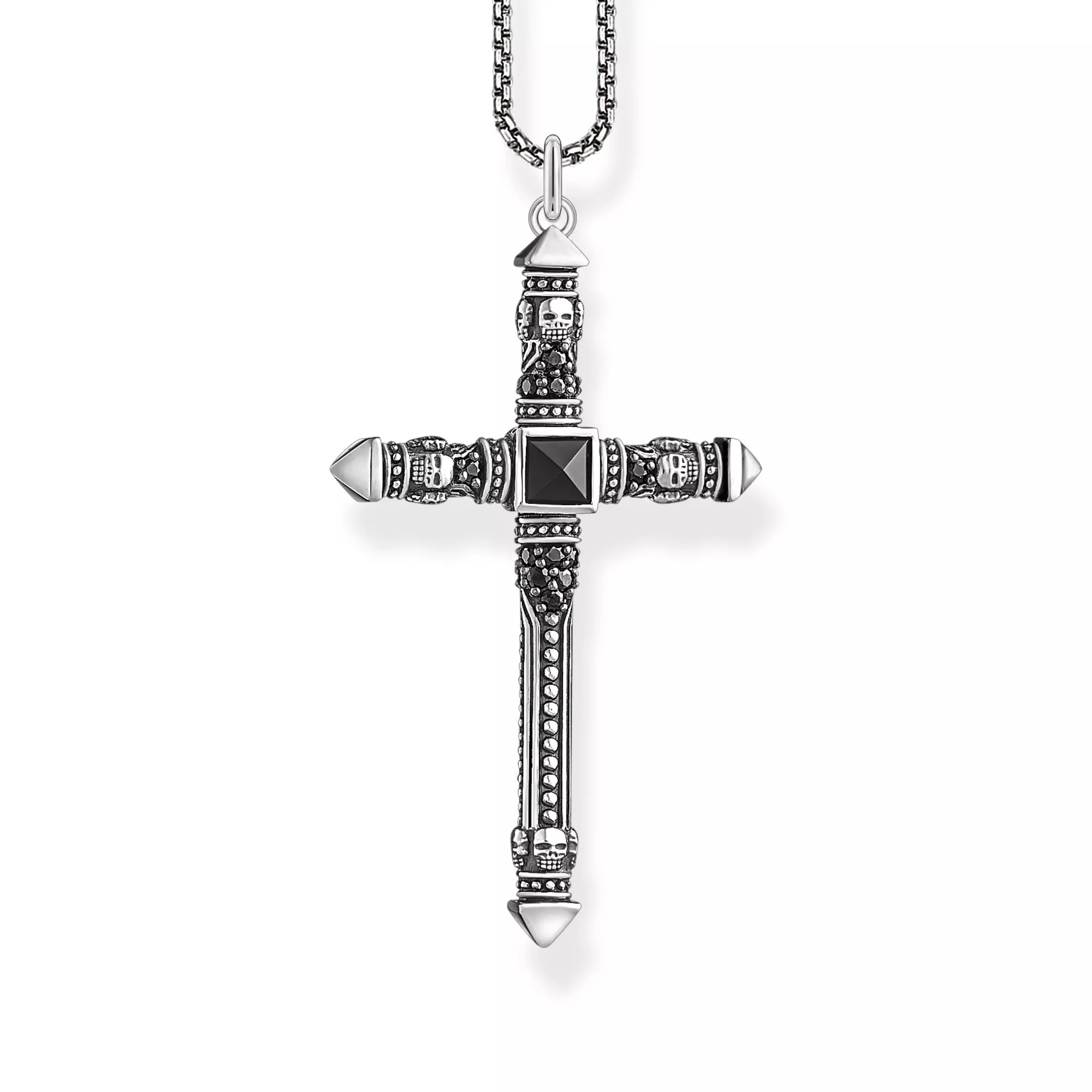 Thomas Sabo Kette - Kreuz - Sterling Silber - geschw. + Achat + Zirkonia schwarz 45 - 50 cm