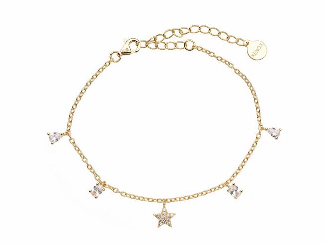 Xenox Sterling Silber Armband XS2299G in Gelbgold Vergoldung mit Kareekette und Sternmotiv sowie funkelnden Cristalsteinen, verstellbar von 15 bis 20 cm, Modell MIDNIGHT.