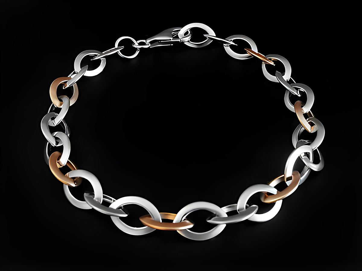 Armband Weitanker in Silber bicolor mit rosé vergoldeten, mattierten Elementen, Länge 19 cm, ohne Stein, Hersteller Juwelier Harnisch.