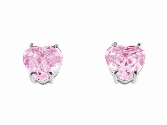 Ohrringe Herz Rosa Glas aus Sterling Silber rhodiniert mit Zirkonia von Juwelier Harnisch, funkeln elegant und verleihen jedem Outfit einen Hauch von Romantik.