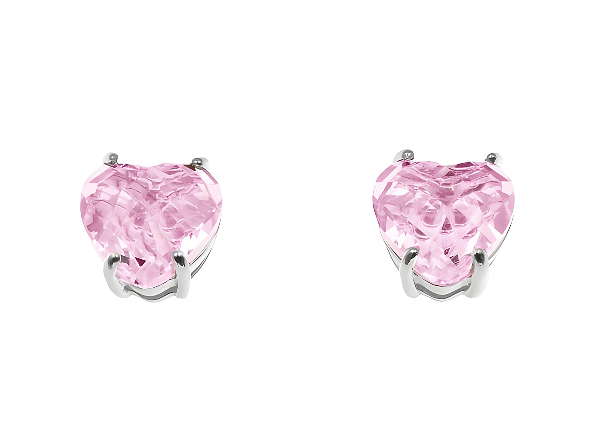 Ohrringe Herz Rosa Glas aus Sterling Silber rhodiniert mit Zirkonia von Juwelier Harnisch, funkeln elegant und verleihen jedem Outfit einen Hauch von Romantik.