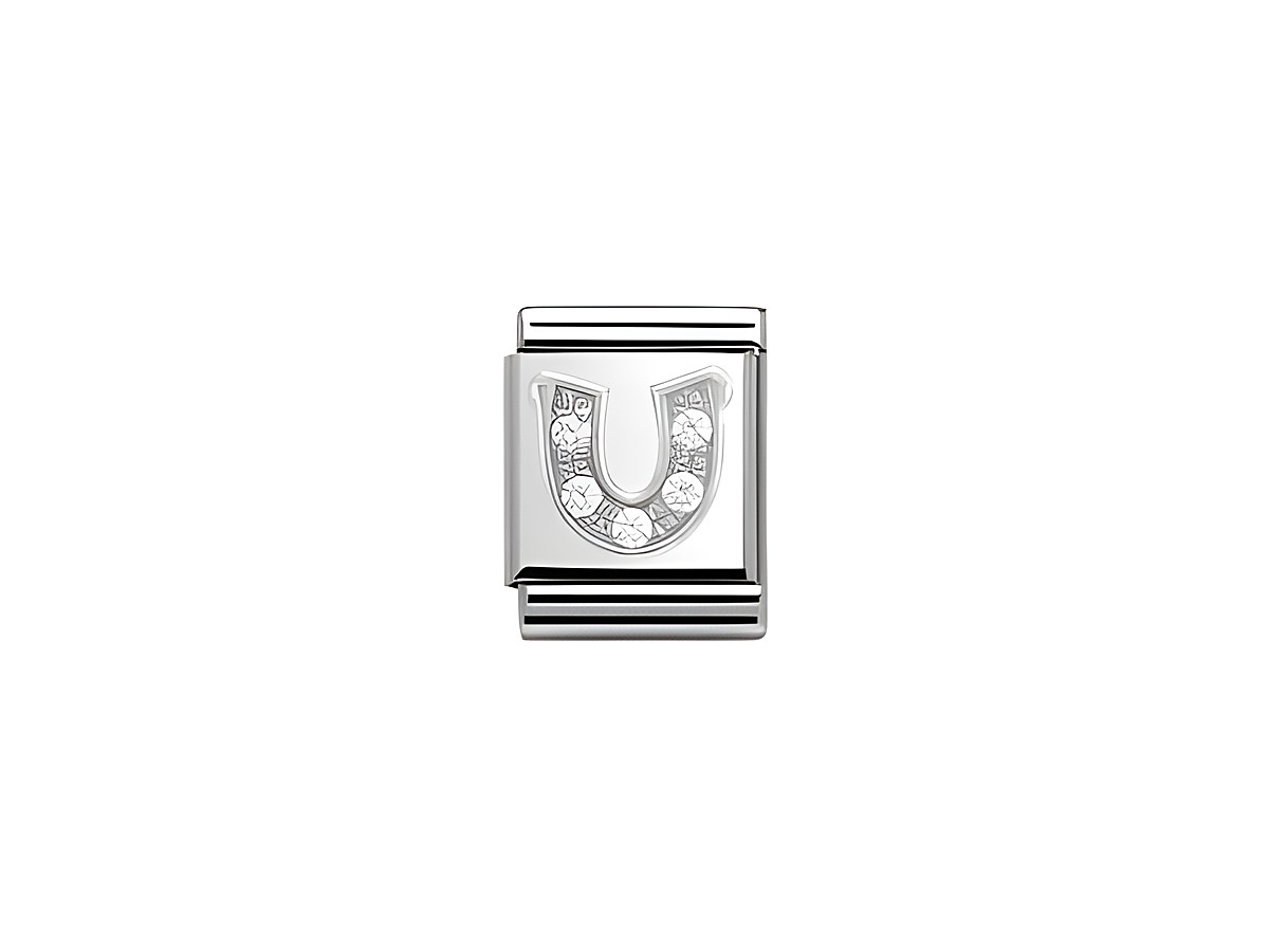 Hufeisen Charm aus Sterling Silber mit Zirkonia, Hersteller Nomination, BIG Silber, glänzende Oberfläche, elegantes Design, perfektes Accessoire für Armreifen.