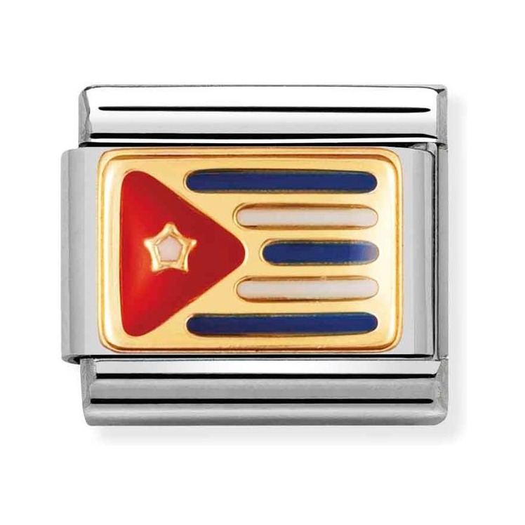 Nomination Composable Classic Charm Flagge Kuba - Edelstahl, Gold 750 Gelbgold, Emaille