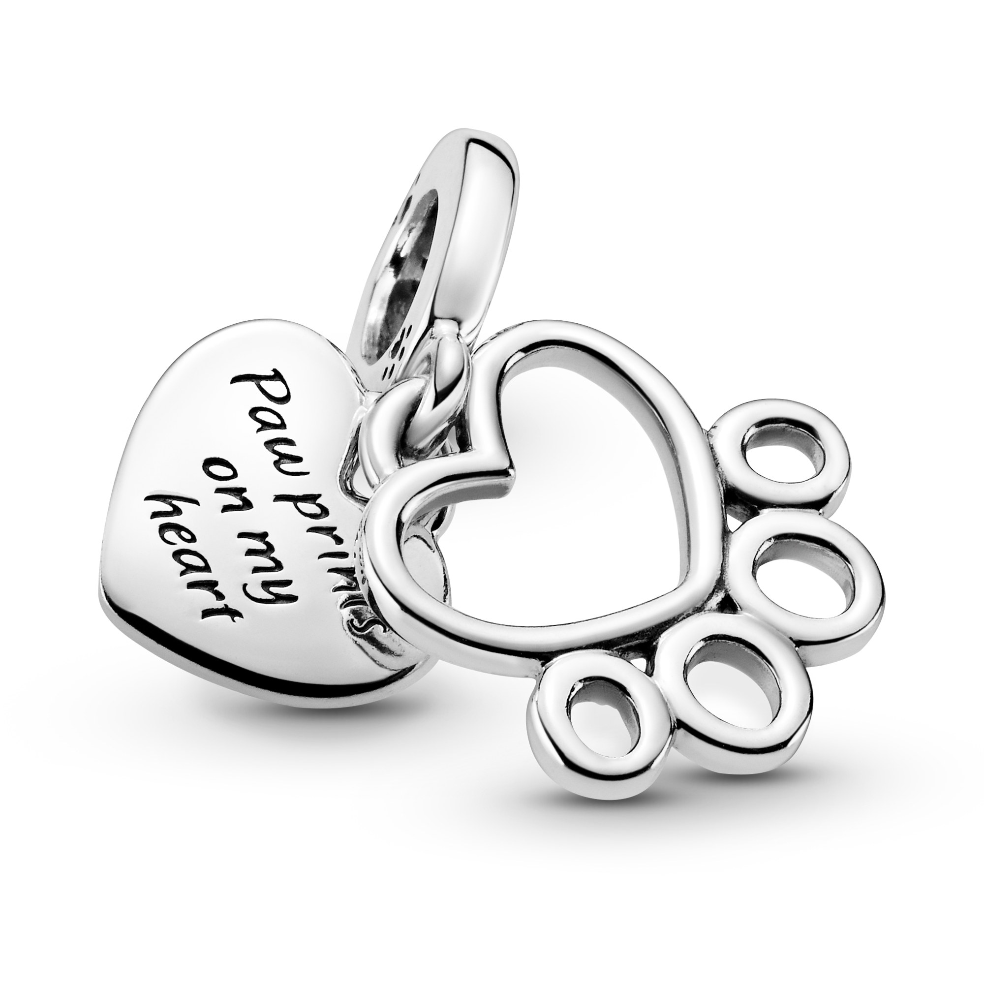 Pandora Charm Anhänger - Pfotenabdruck und Herz Silber Anhänger – Ansicht 2