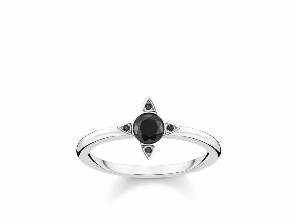 Thomas Sabo Ring TR2268-643-11-50 aus Sterling Silber mit schwarzem Zirkonia und ausgefallener, filigraner Gestaltung in Größe 50.