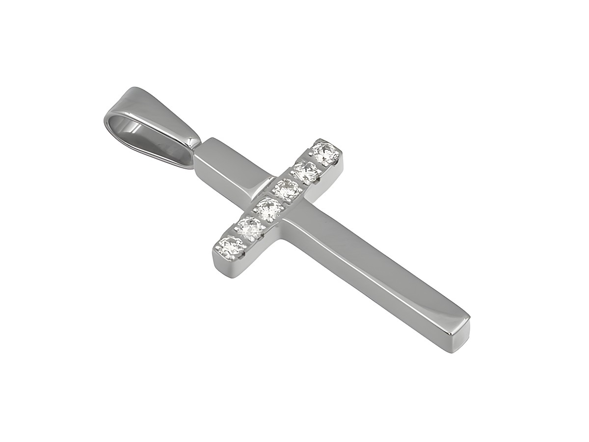 Edelstahl Kreuz Anhänger poliert mit Zirkonia, hergestellt von Juwelier Harnisch, elegantes Design ideal für Schmuckliebhaber.
