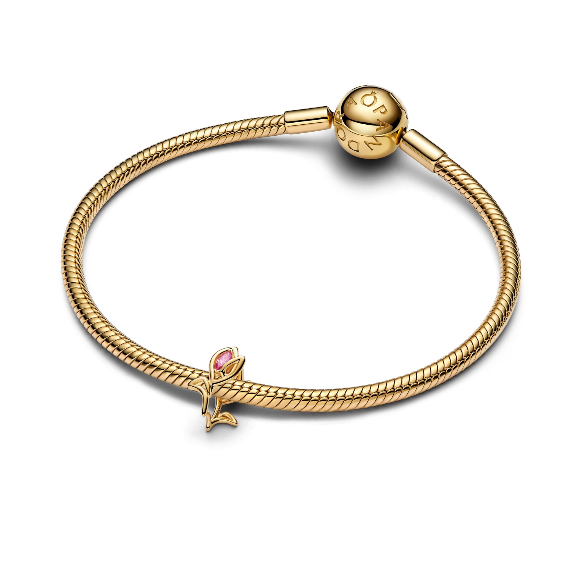Pandora Tulpe Charm - Gelbgold Vergoldung - Zirkonia Pink – Ansicht 2