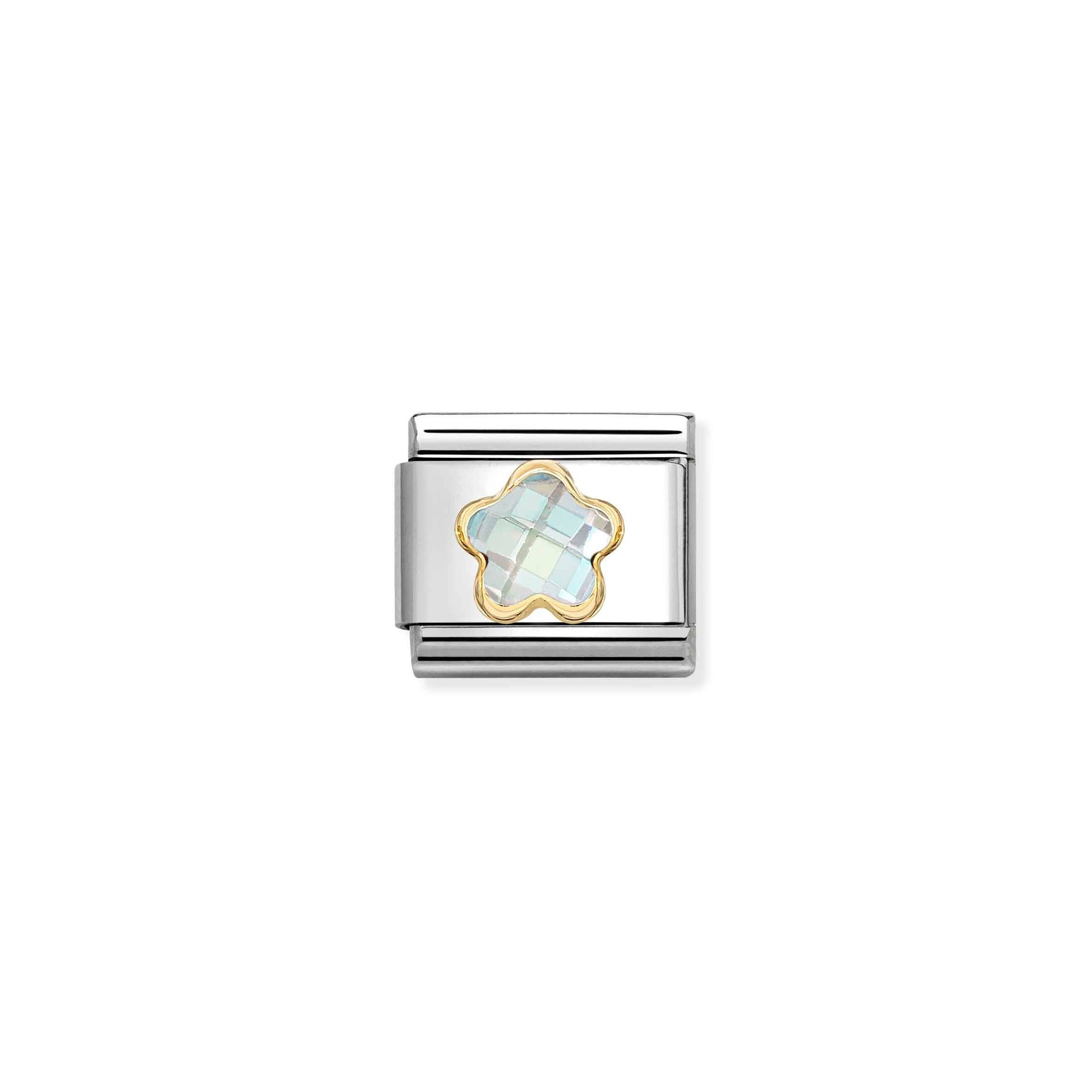Nomination Composable Classic Charm Blüte weiß - Edelstahl, Gold 750 Gelbgold, Zirkonia – Ansicht 2