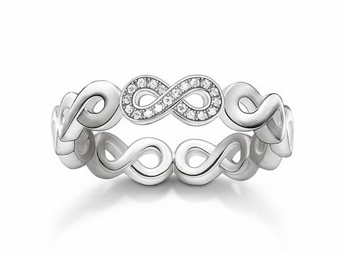 Silberner Ring von Thomas Sabo mit unendlichen Symbolen und weißen Diamanten, Größe 54, elegant und zeitlos gestaltet, ideal für jeden Anlass.