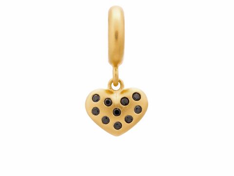 Gelbgoldener Charm in Herzform mit schwarzen Herzen, Hersteller Endless, Modell 53650-1, ideal zum Anhängen an Schmuckstücken, elegantes und modernes Design.