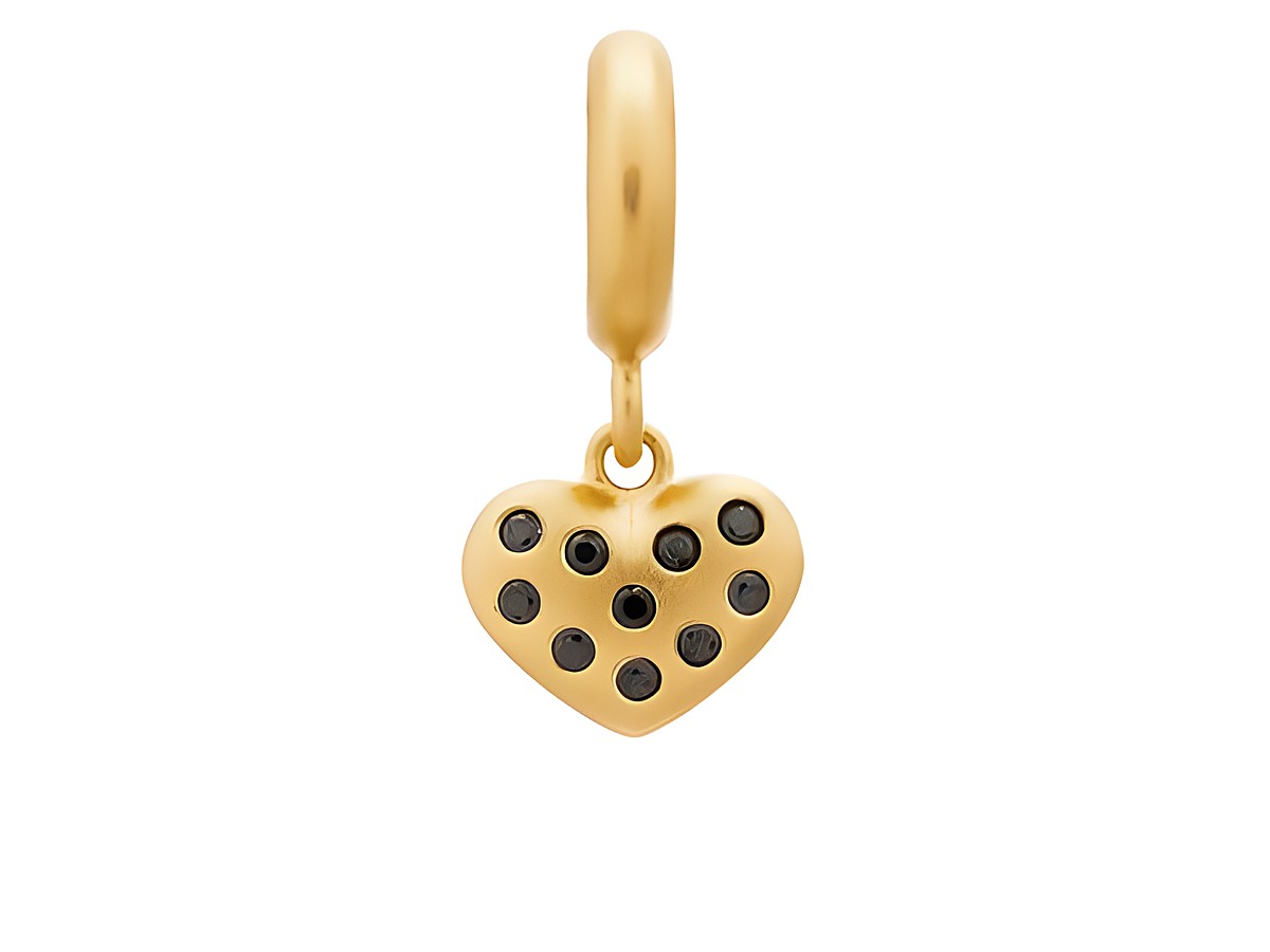 Gelbgoldener Charm in Herzform mit schwarzen Herzen, Hersteller Endless, Modell 53650-1, ideal zum Anhängen an Schmuckstücken, elegantes und modernes Design.
