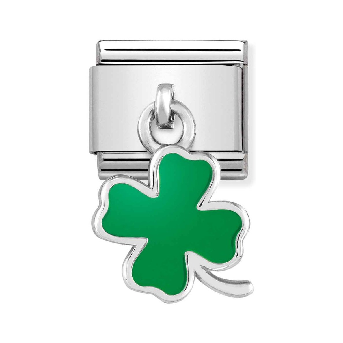 Nomination Composable Classic Charm Kleeblatt Anhänger grün - Edelstahl, Sterling Silber, Emaille