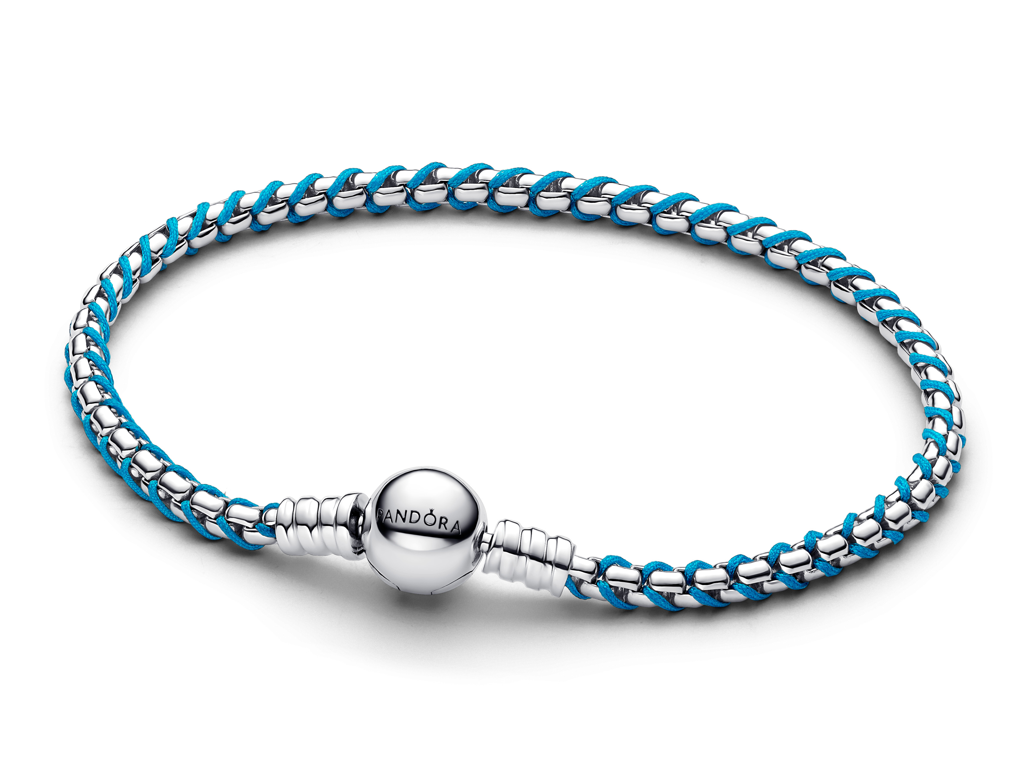 Pandora 593816C01-18 - blaue Kordel Schlangen-Gliederarmband - Sterling Silber - 18 cm