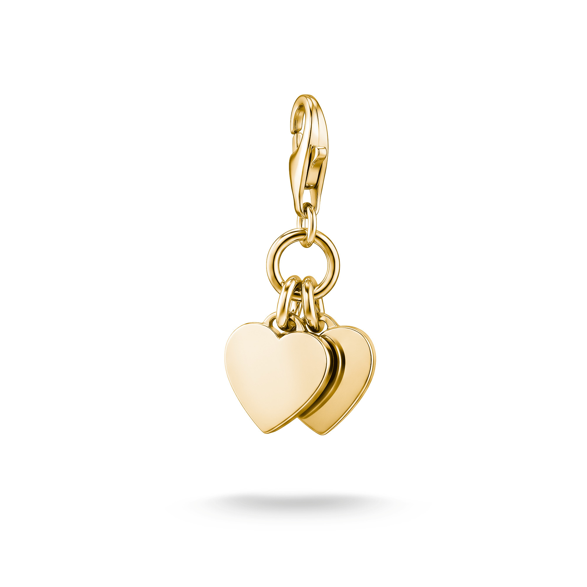 Thomas Sabo Charm mit doppelten Herzen aus 18k Gelbgold Vergoldung, elegant und modern, ideal für individuellen Schmuck wie Armbänder oder Ketten, ein zeitloses Accessoire für jeden Anlass.