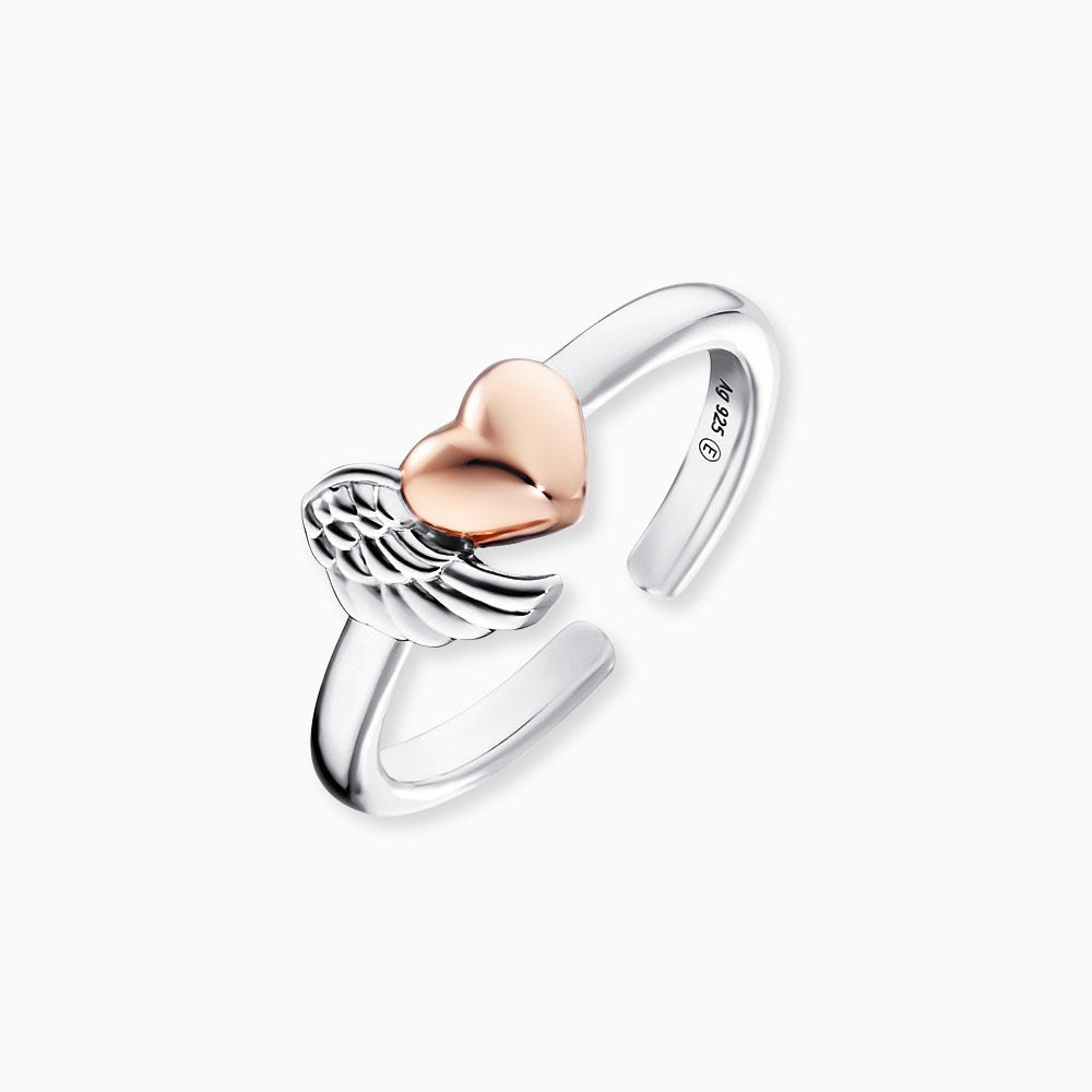 Engelsrufer HEART Ring Flügel & Herz Bicolor - Roségold vergoldet auf Silber – Ansicht 2