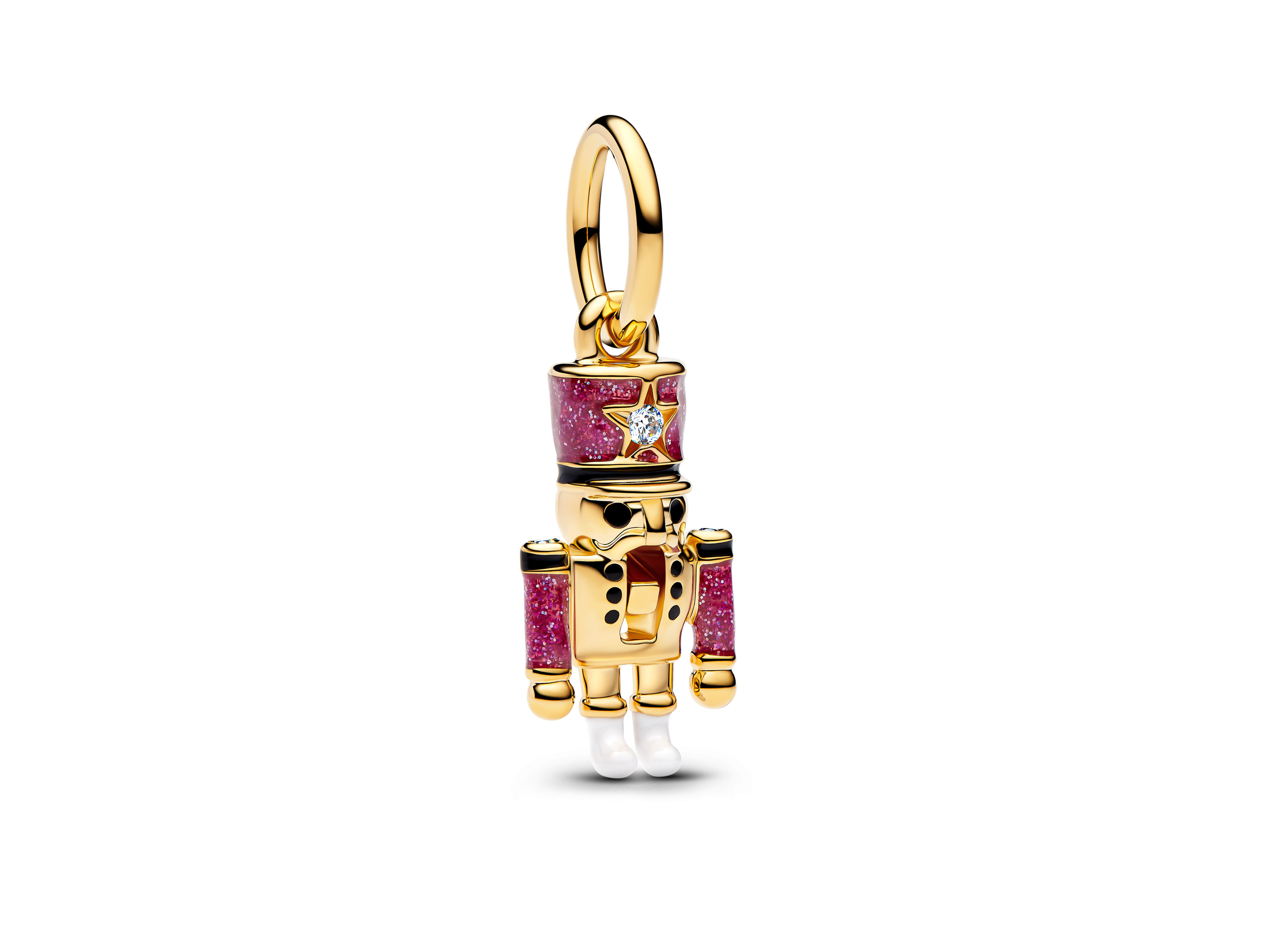 Pandora 763583C01 - Beweglicher Nussknacker Charm - Gelbgold Vergoldung - Emaille Zirkonia Pink