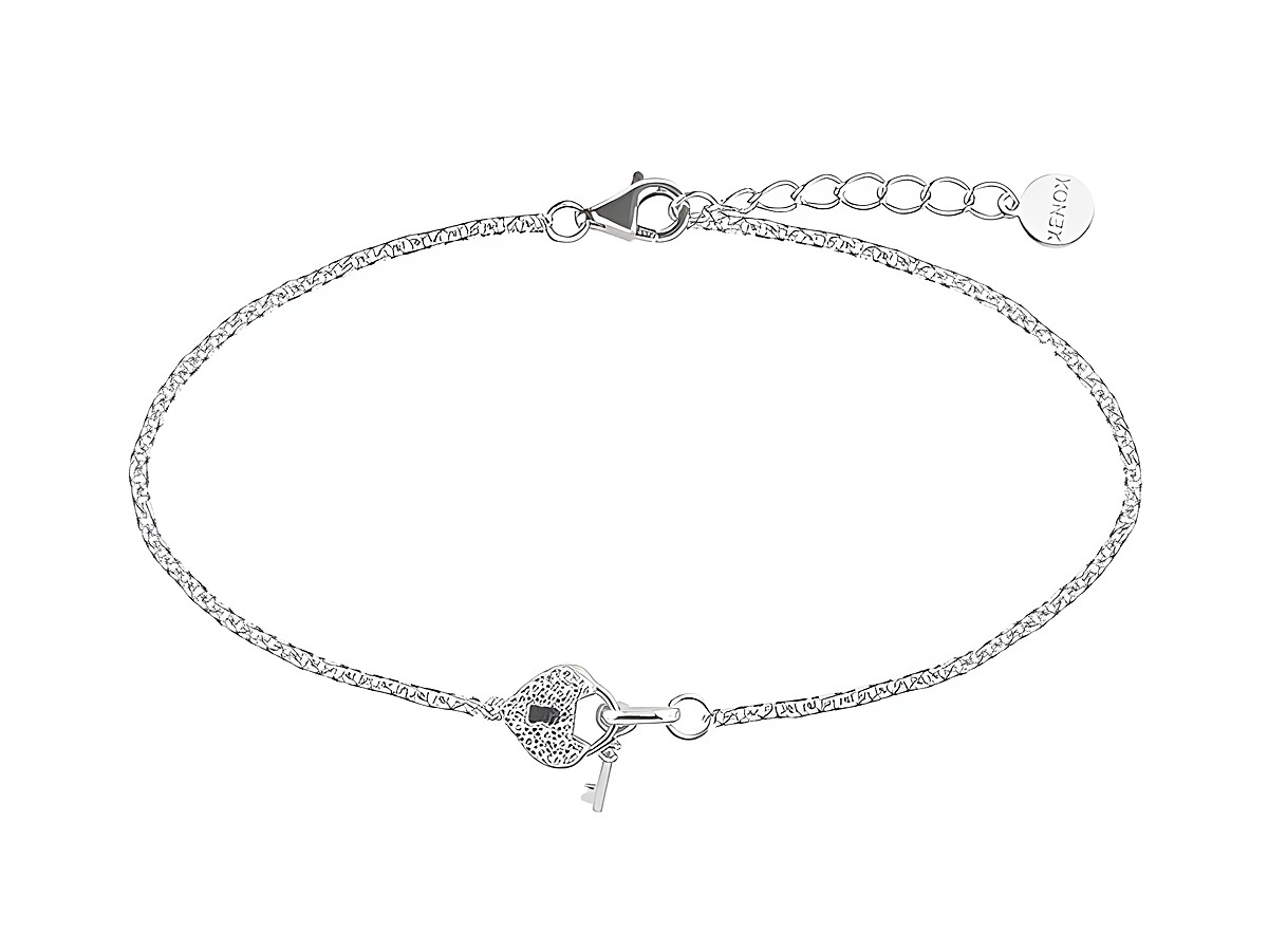 XENOX Sterling Silber Armband XS3409N in 18,5 cm mit LOVE STORY Design, Ankerkette, Schloss und Schlüssel, stilvoll und raffiniert für jedes Outfit.