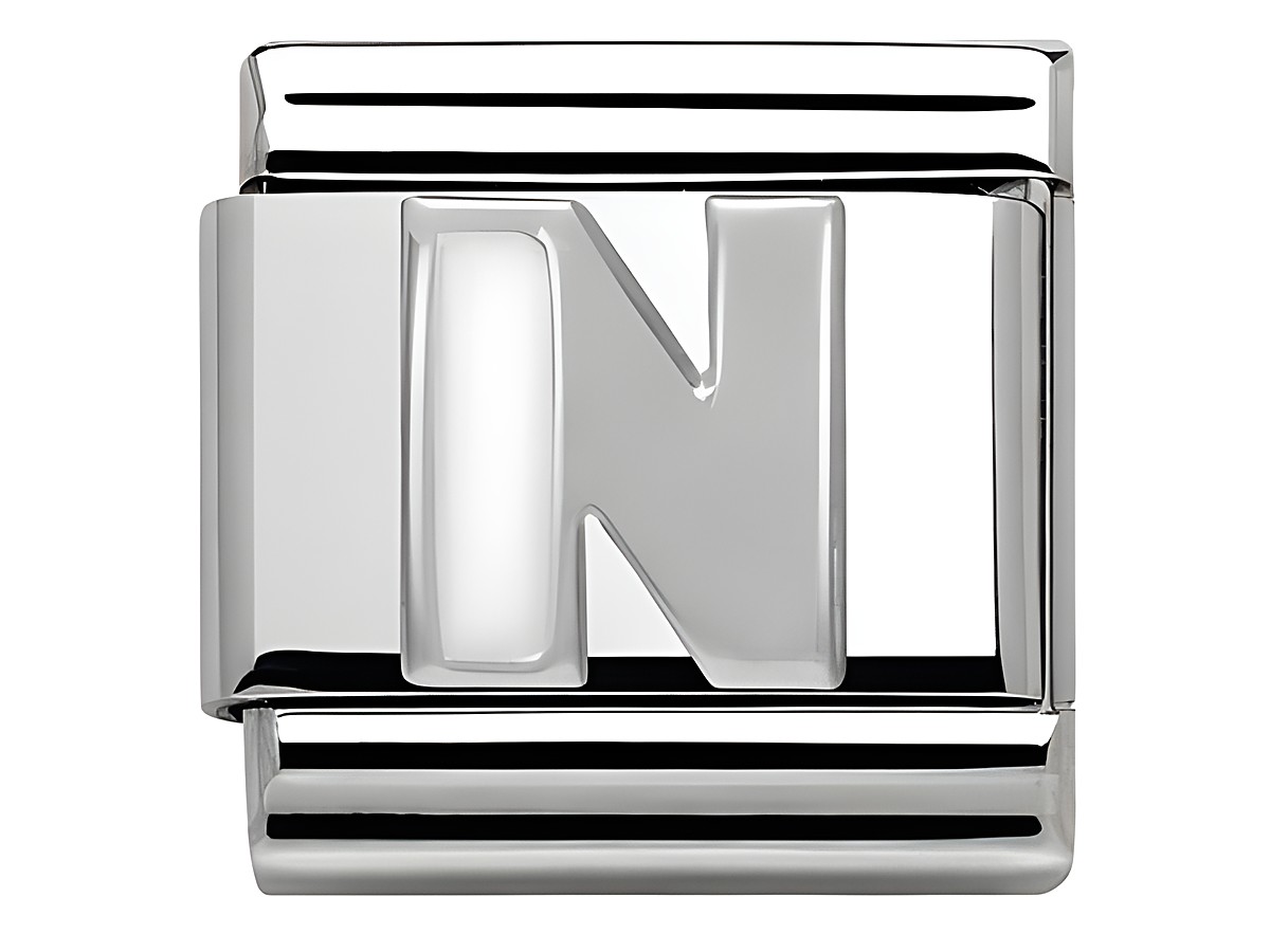 Silberner Buchstabe N von Nomination Classic SilverShine 330205 14 N aus Emaille, elegant und zeitlos gestaltet, ideal für personalisierte Schmuckstücke.