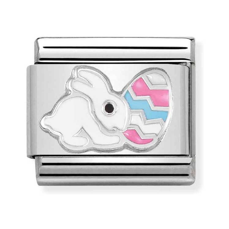 Nomination Composable Classic Charm Osterhase mit Ei - Edelstahl, Silber 925, Emaille