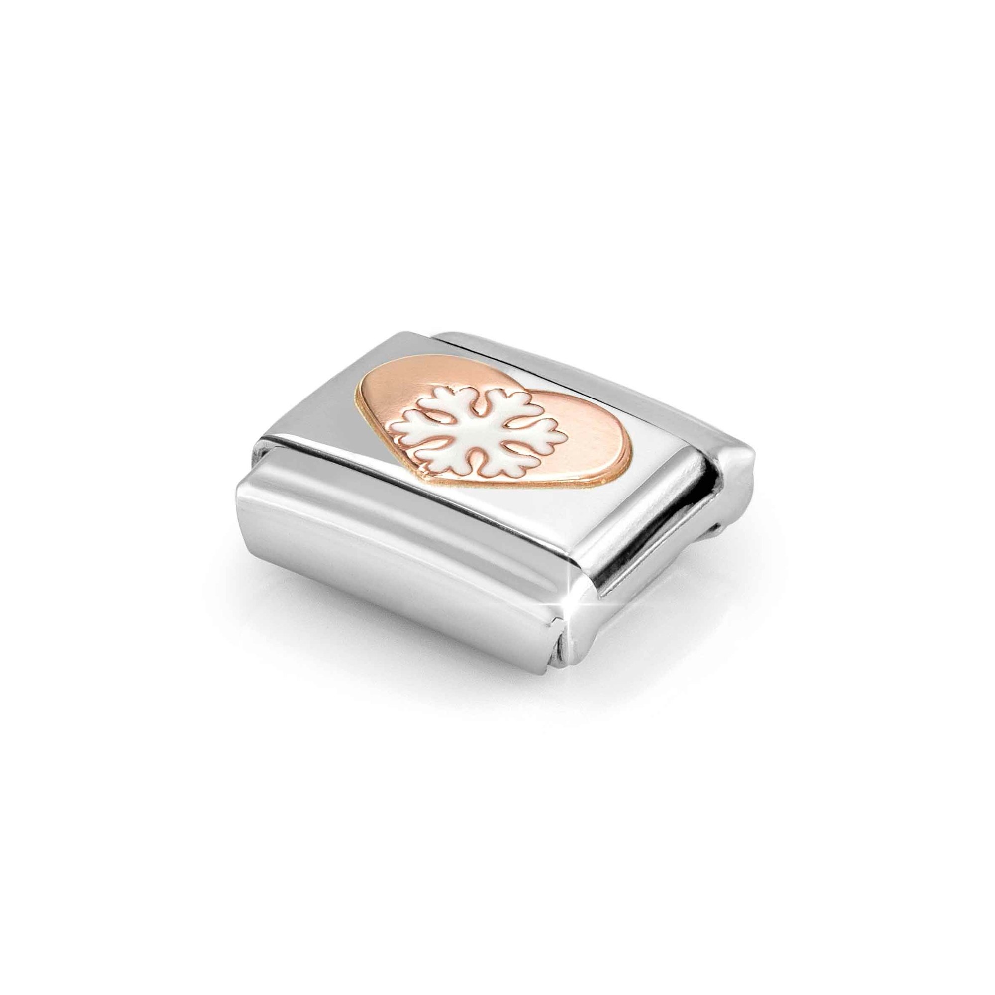 Nomination Classic Roségold & Emaille charm - weiße Schneeflocke auf Herz – Ansicht 5
