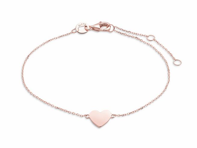 Xenox Gold Armband XG4208R in Roségold mit Herz-Motiv aus 375 Gold, Karreekette, verstellbare Länge von 15 bis 18 cm, elegantes und zartes Schmuckstück für jeden Anlass.