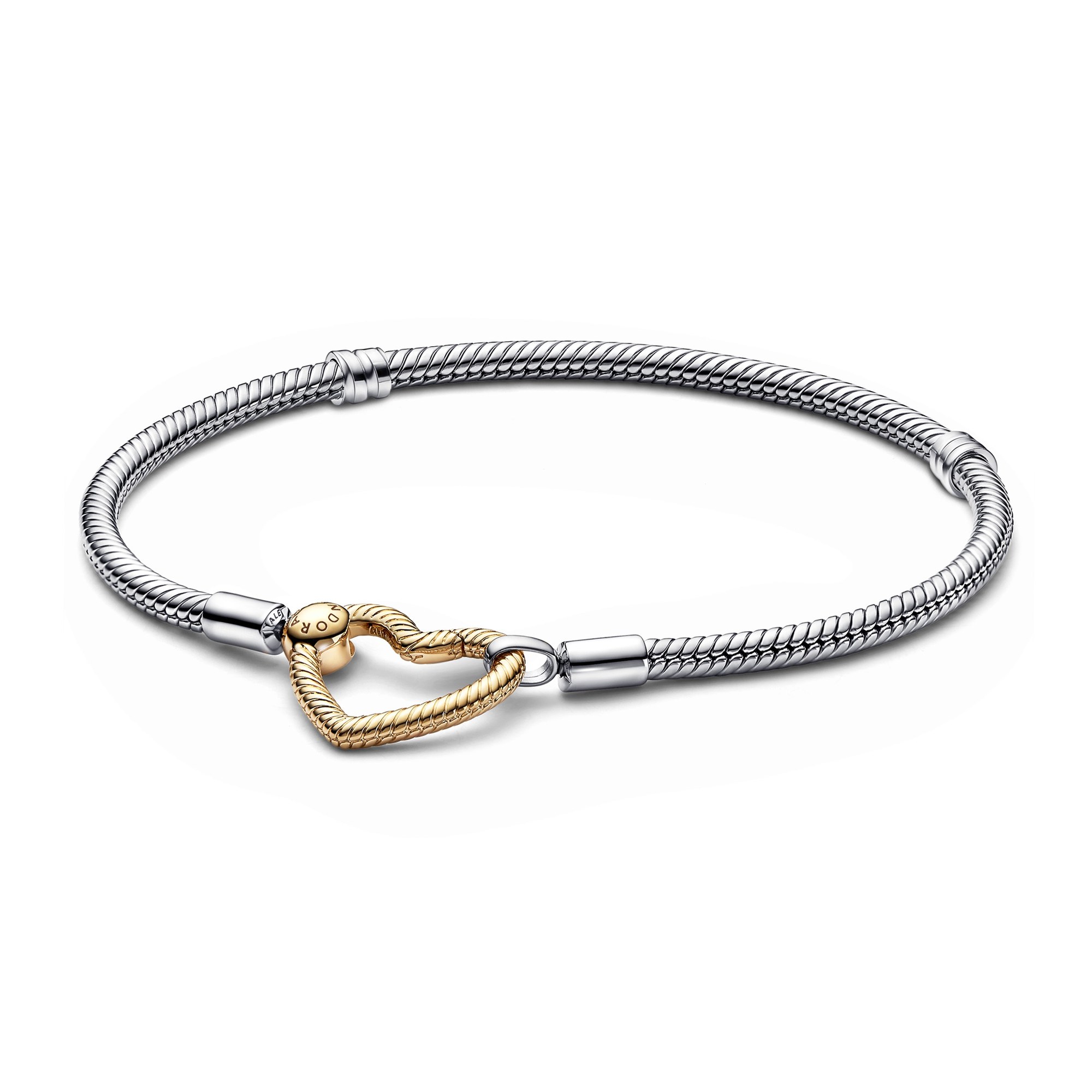 Pandora Herzverschluss Schlangenarmband - 585 Gelbgold Verg. + Silber