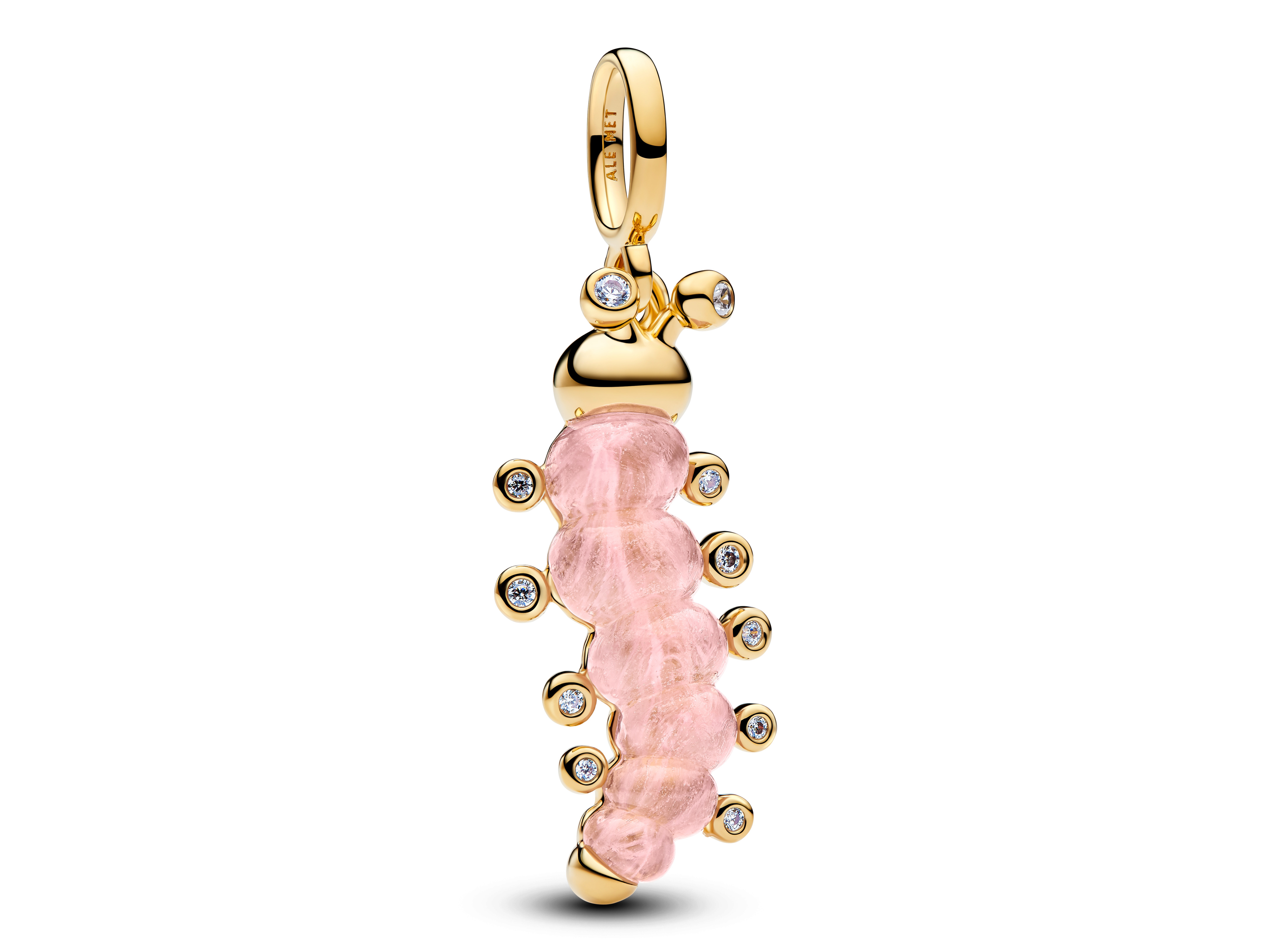 Pandora 764489C01 - Rosafarbene Raupe Charm - Gelbgold Vergoldung - Murano Glas + Zirkonia Pink