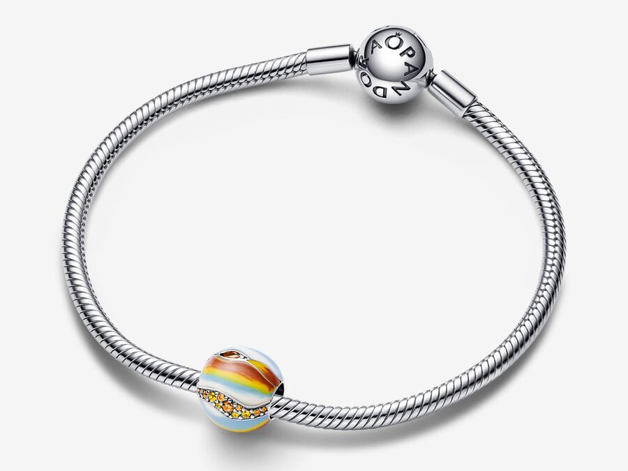Armband aus Sterling Silber mit einem charm in Planet Jupiter Design, multicolor Emaille und Steinmix, neu von Pandora, passend für verschiedene Anlässe.