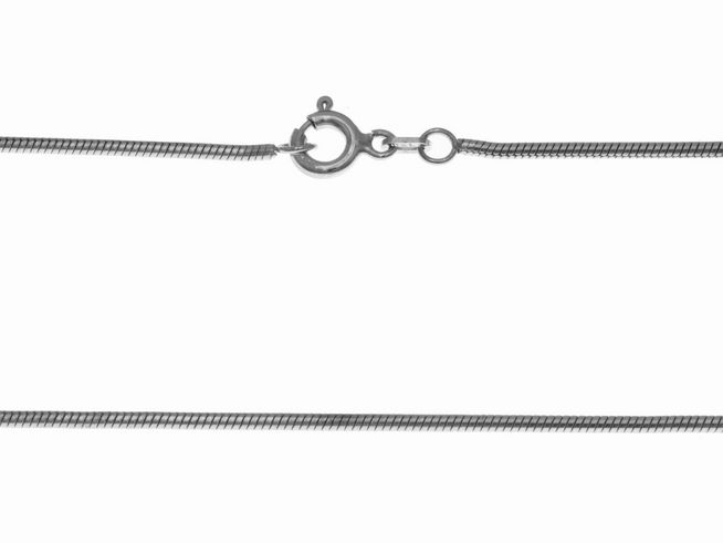 Sterling Silber Kette rhodiniert im Schlangenmuster, 40 cm lang und 1,4 mm dick, mit Karabinerverschluss, Hersteller Juwelier Harnisch, elegantes und zeitloses Design.