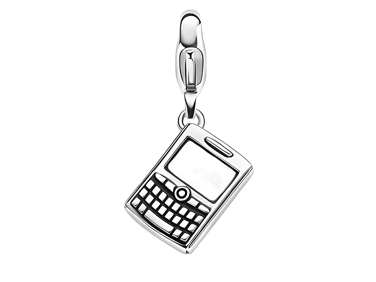 Silberner Charm in Form eines Handys von Ti Sento, Modell Keep in Touch 8385SI, detailreiche Gestaltung mit Tastatur und Bildschirm, ideal für Armbänder oder Halsketten.