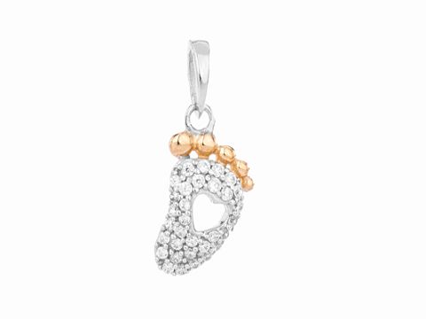 Fuß mit Herz Anhänger aus Zirkonia in Weiß mit rhodiniertem Silber und bicolor Akzenten, Hersteller ist Juwelier Harnisch, ideal für diverse Anlässe und Schmuckkollektionen.