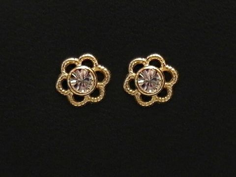 Gold 333 Ohrringe mit weißem Stein in Blumenform, idealer Kinderschmuck, hergestellt von Juwelier Harnisch, hübsche und zarte Ohrringe für Kinder.