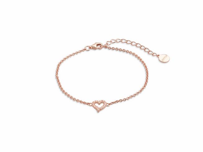 Xenox Sterling Silber Armband XS3413RN in Roségold Vergoldung mit Ankerkette und Herzmotiv, verstellbar von 15 bis 18,5 cm, ideal für romantische Anlässe.