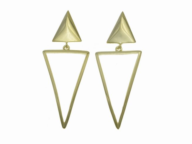 Ohrhänger aus Sterling Silber in polierter und vergoldeter Ausführung, mit dreieckigem Design, hergestellt von Juwelier Harnisch, ohne Stein.