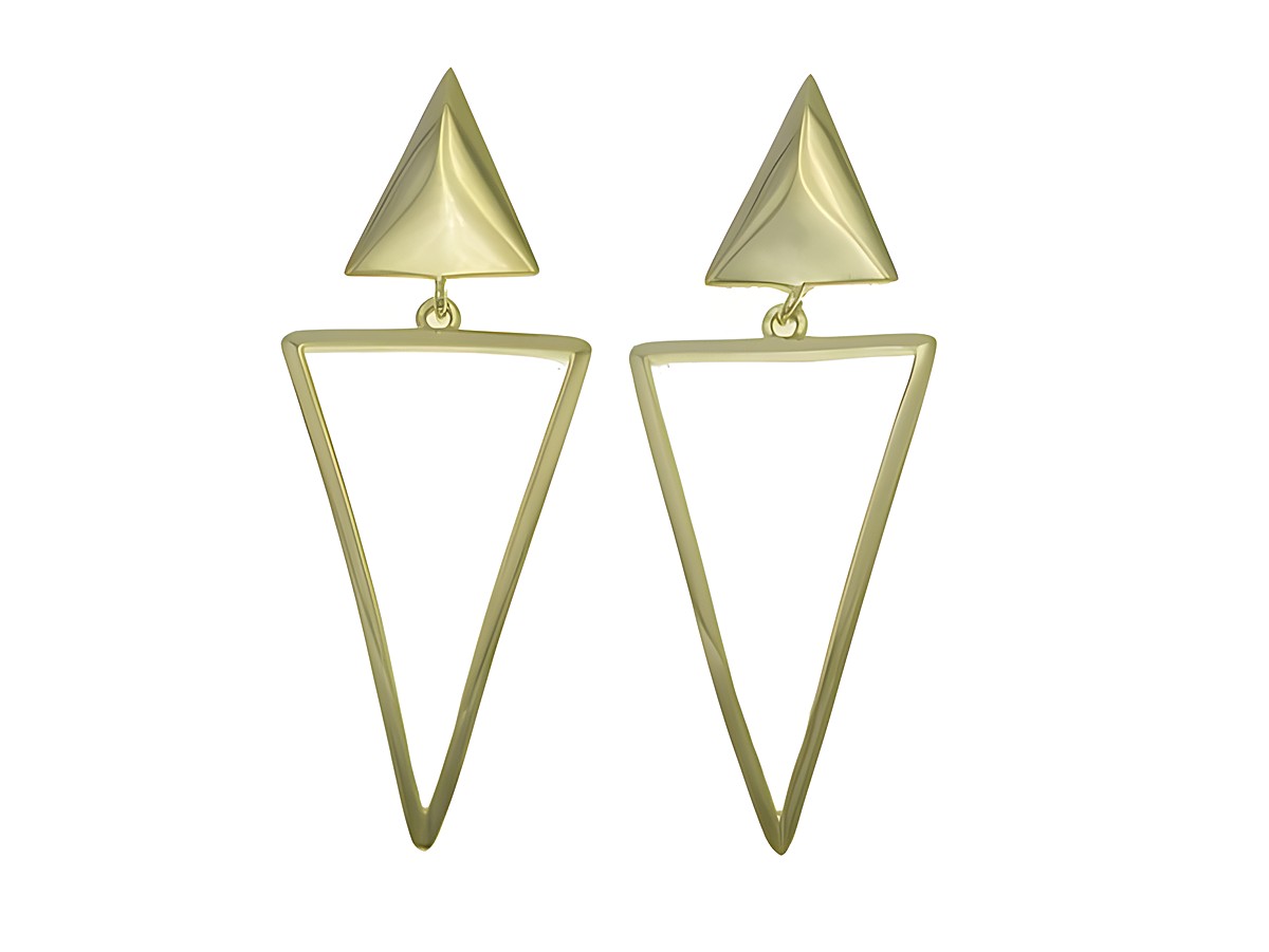 Ohrhänger aus Sterling Silber in polierter und vergoldeter Ausführung, mit dreieckigem Design, hergestellt von Juwelier Harnisch, ohne Stein.