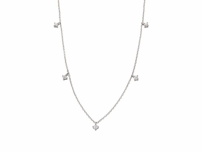 27001226-0 Xenox Sterling Silber Kette XS2036 in Krappen Silber mit Kareekette, Länge von 40 bis 45 cm, fünf dezente Anhänger aus strahlendem Silber. Elegantes Schmuckstück für jeden Anlass.